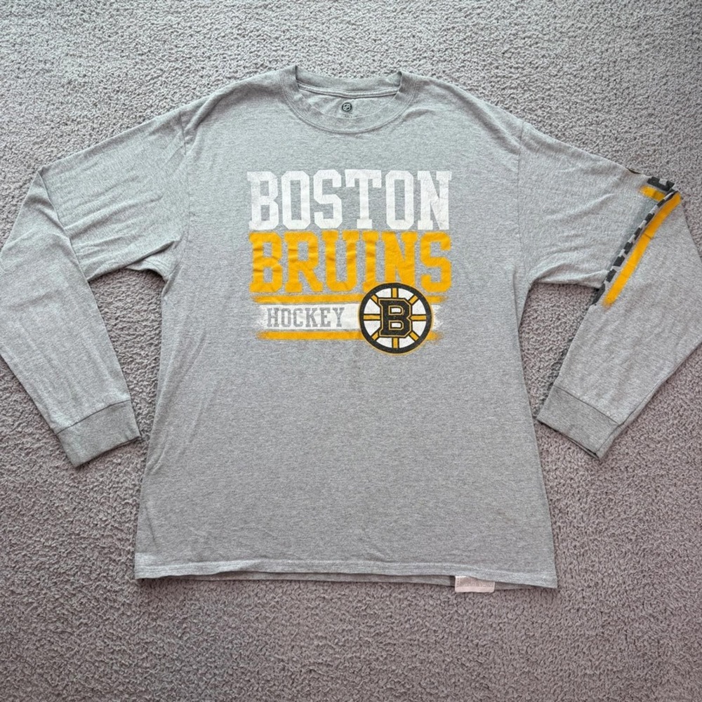 NHL Boston Bruins Hockey Long Sleeve Graphic T-Shirt Mens Large Gray Official